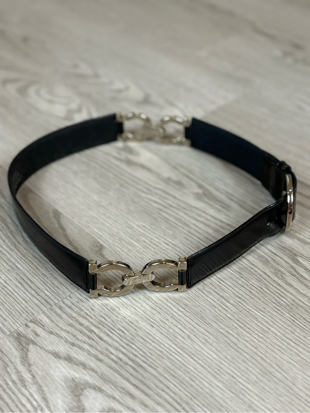 Salvatore Ferragamo Black Leather Belt with Subtle Logo Stamp